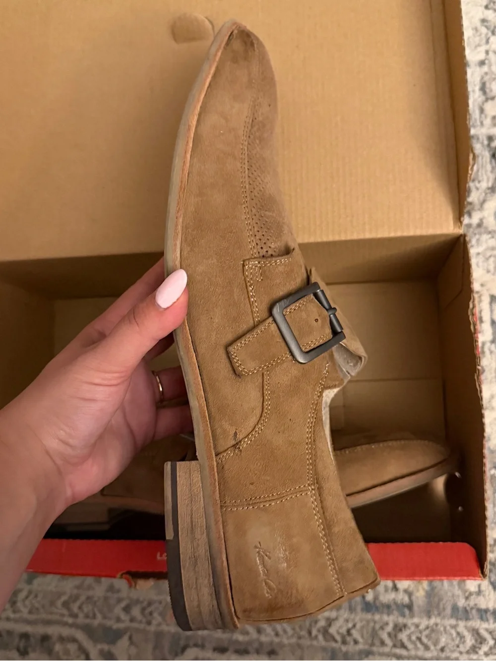 Kenneth Cole New York Tan Suede Perforated Monk Strap Shoes- Brand new